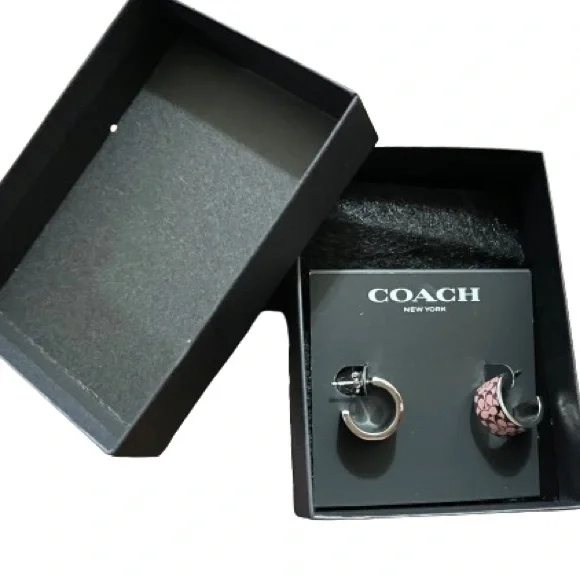 NEW Coach Huggie Earrings Pink / Silver With Butterfly Closure - Picture 11 of 15